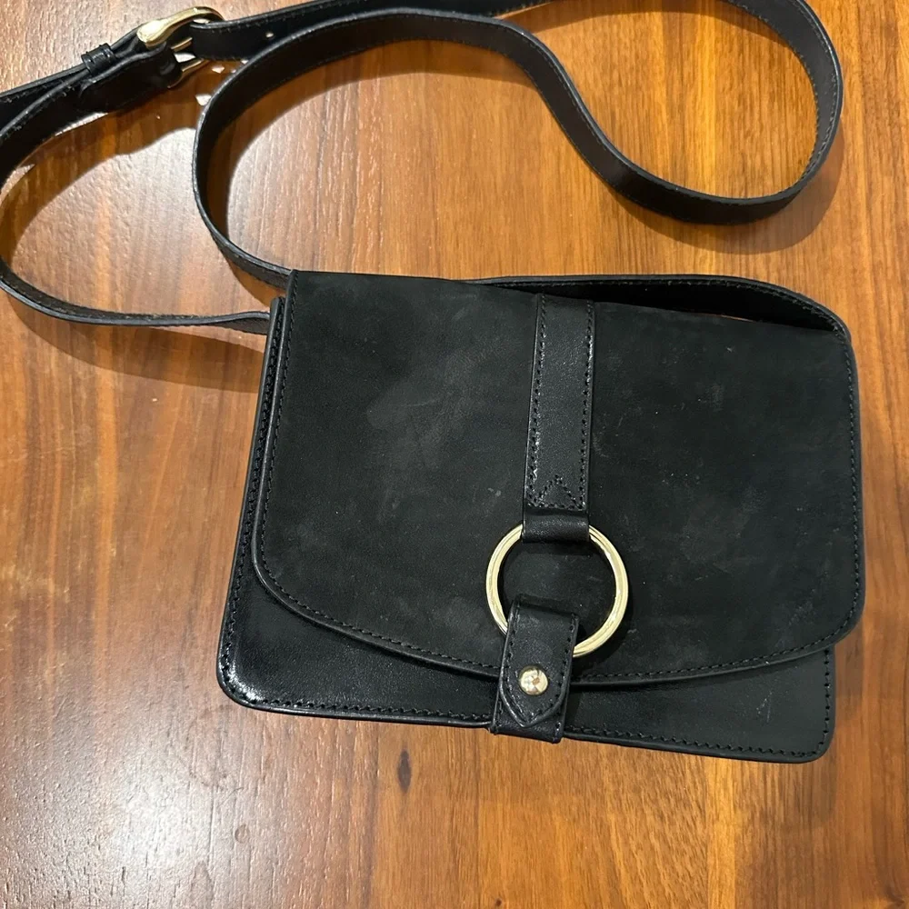 & Other Stories Black Leather and Suede Crossbody Bag with Gold Ring - Picture 2 of 6